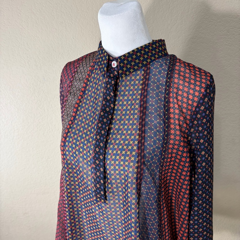 Gretchen Scott Multicolored Sheer Print Blouse Top Womens Sz S Casual Nightout - Picture 3 of 13